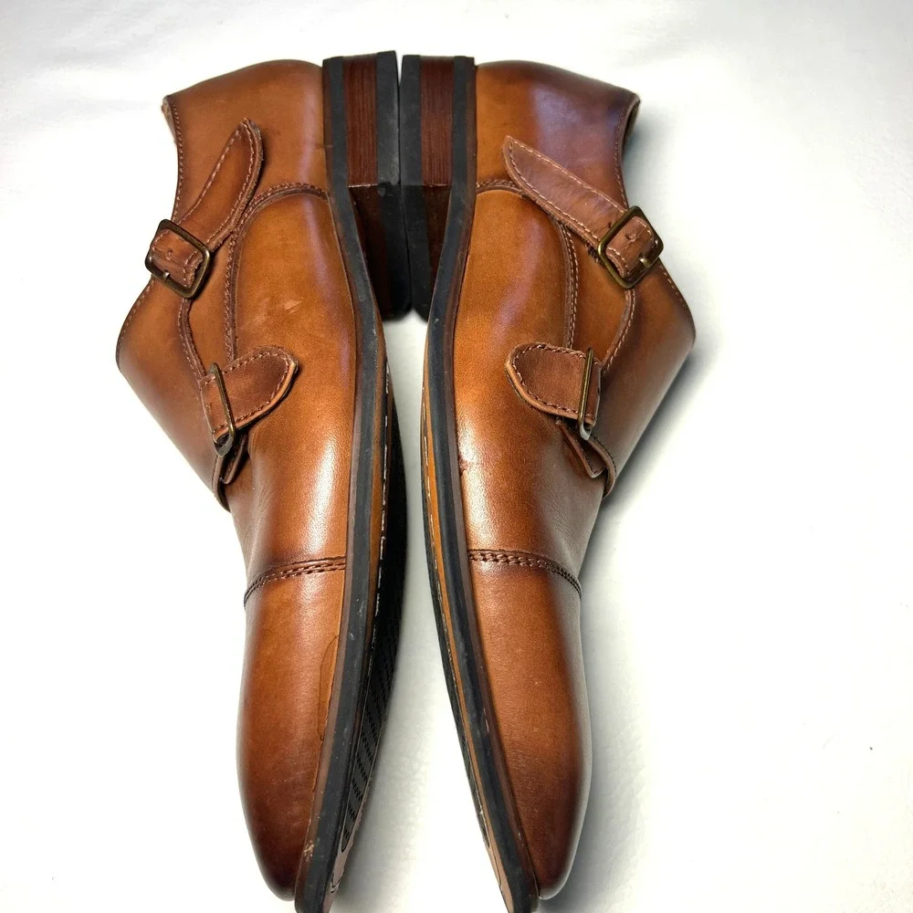 La Milano Albin Monk Strap Mens 8M Cognac Leather Cap Toe Dress Shoes A11641